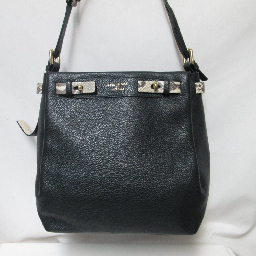 IACUCCI pebbled w/ snake Leather shoulder tote bag purse Italy black zip top